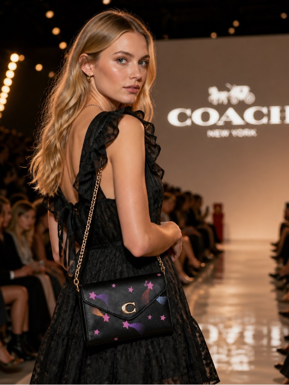 🍒NEW Coach Tammie Clutch Crossbody With Disco Star Print Convertible Bag🍒